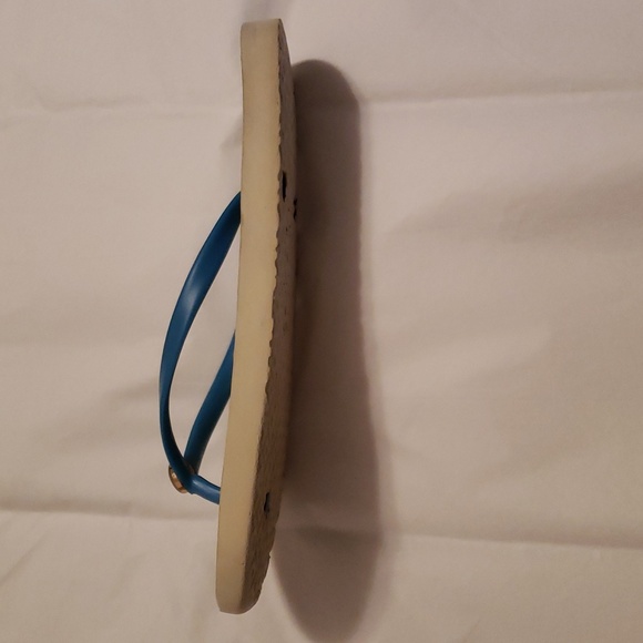 Tory Burch Flip Flops Turquoise Thong Turquoise/Green Floral Print Footbed Sz 7 - Picture 4 of 7